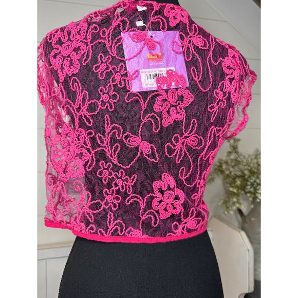 Elsie Fred Fuchsia Pink Sheer Lace Cropped Cardigan, Size XL NWT! - BEAUTIFUL! - Picture 3 of 3